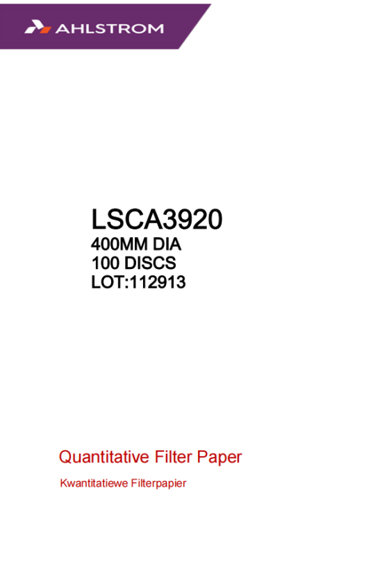 Quantitative Filter Paper Low Ash Grade 392(=52)