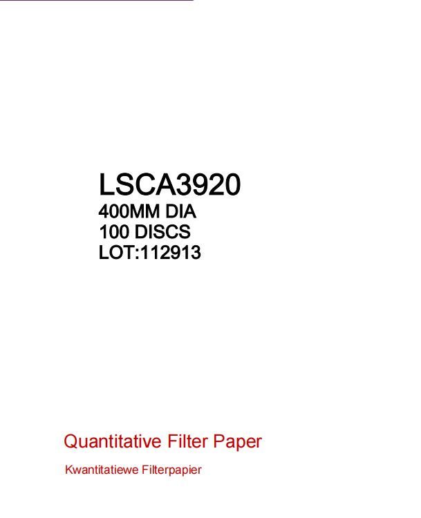 Quantitative Filter Paper Low Ash Grade 392(=52)