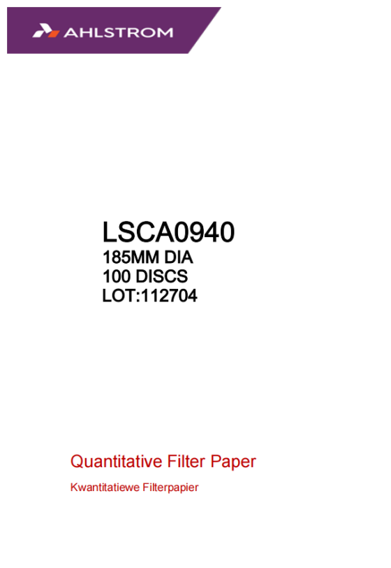 Quantitative Filter Paper Ashless Grade 94(=42)