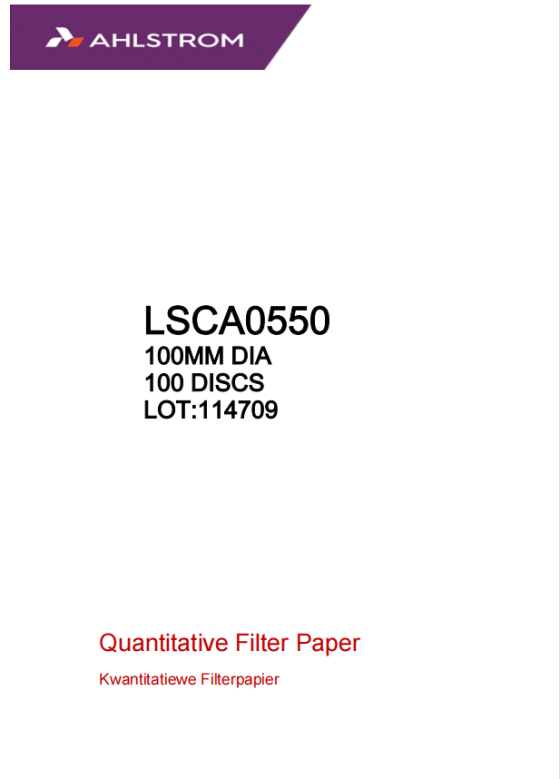 Quantitative Filter Paper Hardened Ashless Grade 55(=541)