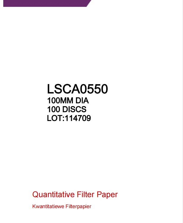 Quantitative Filter Paper Hardened Ashless Grade 55(=541)